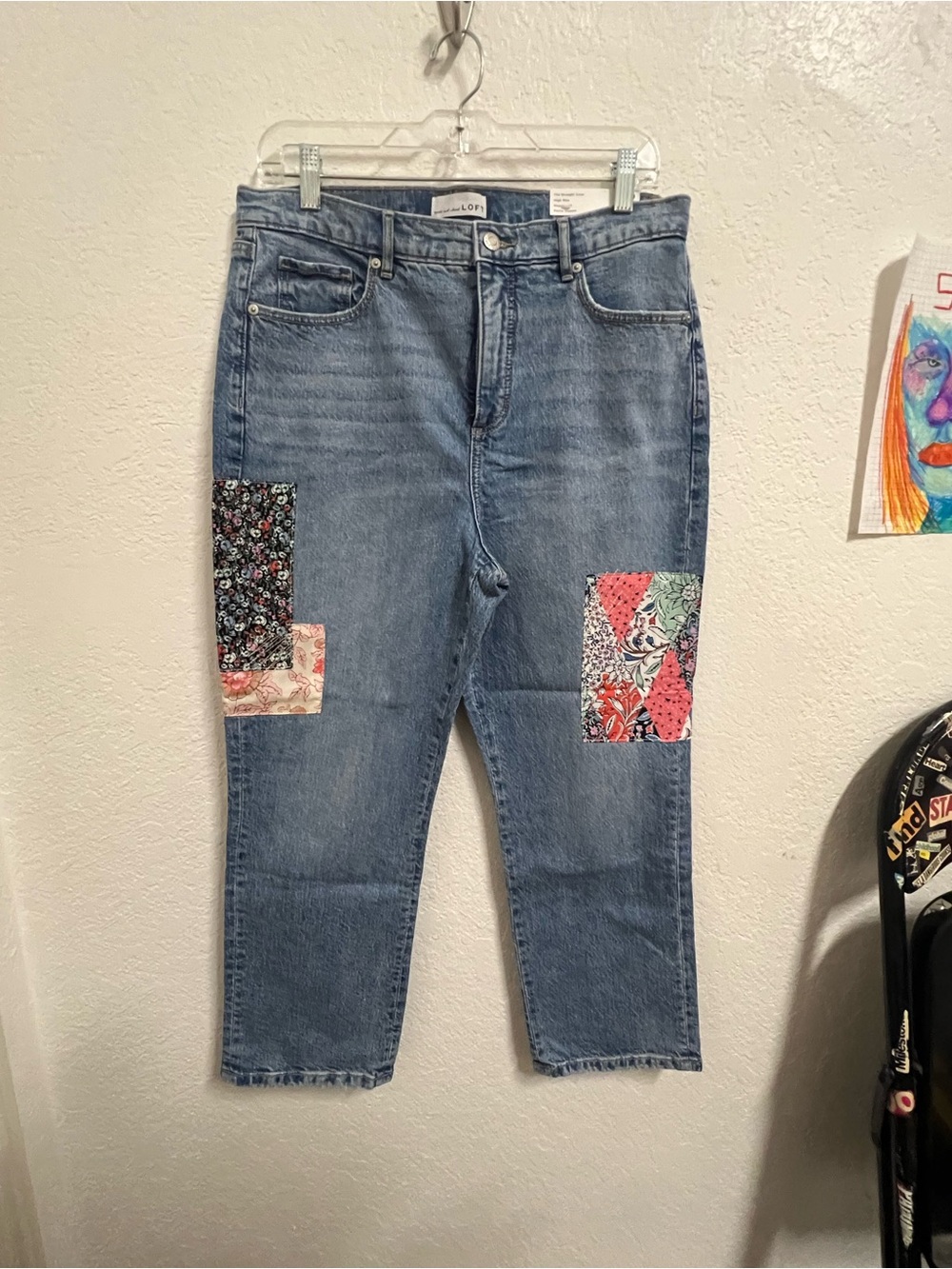LOFT Light Blue Straight Crop Patch work High-Rise Jeans